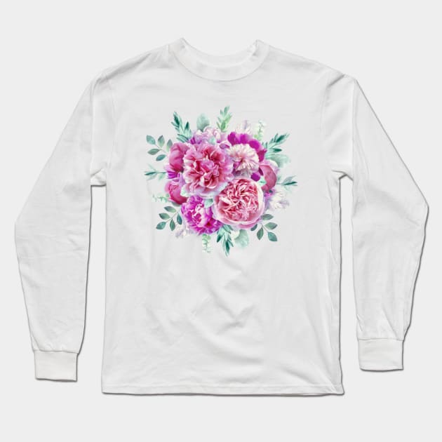 Beautiful soft pink peonies Long Sleeve T-Shirt by CatyArte